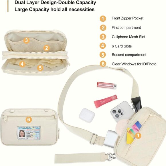 Quilted Nylon Wristlet Wallet Crossbody RFID Blocking Bag with Multiple Pockets - Picture 4 of 9